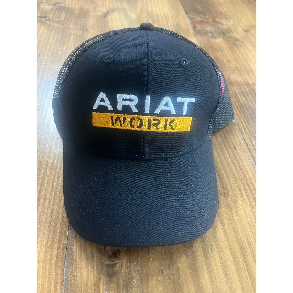 Ariat Work Mens Black Trucker Hat Mesh Snapback Baseball Cap Logo Embroidered
